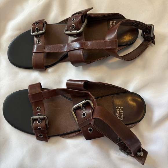 NWOT Jeffrey Campbell Size 8 Banks Chocolate Brown Strappy Buckle Sandals - Picture 5 of 7